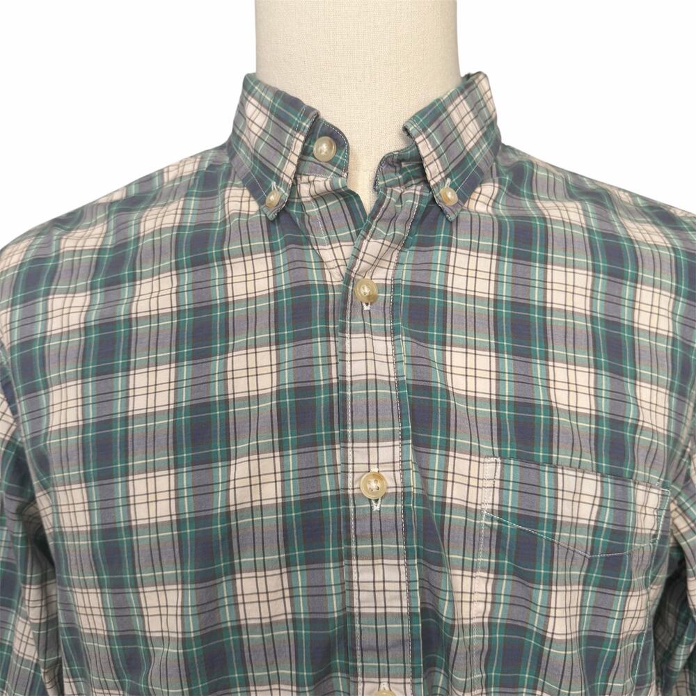 J. Crew Men's 100% Cotton Blue Plaid Button Down Shirt Sz L Preppy Classic
